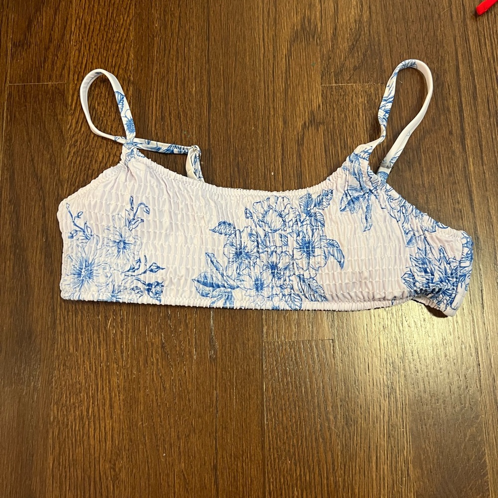 Floral Blue and White Bikini Top